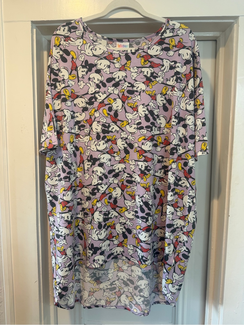 LuLaRoe DISNEY / MICKEY MOUSE Print Tunic with lilac Yellow & Black Accents
